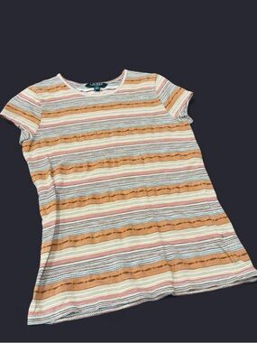 Ralph Lauren Striped Short-Sleeve Knit Top in Tan, Cream & Pink